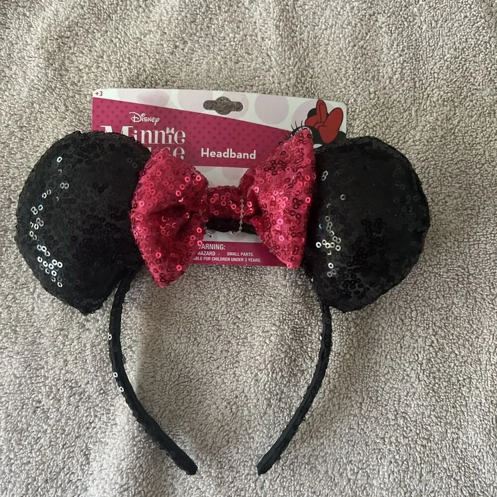 Disney Minnie Mouse‎ Girls Headband with Sequence Ears and Red Bow NWT